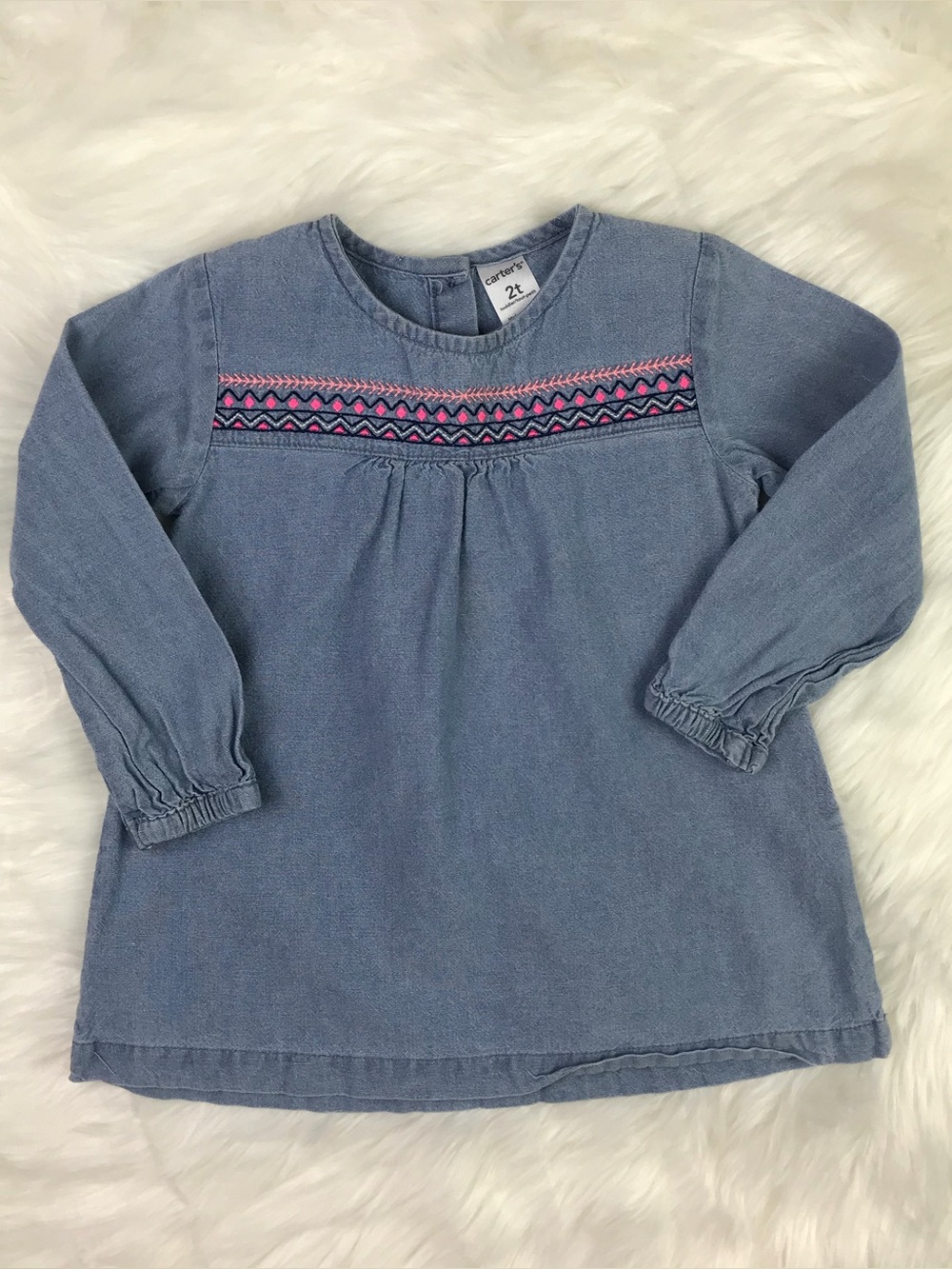 Carter’s Toddler Girls Embroidered Geo Jean Denim Long Sleeve Tunic Dress 2T